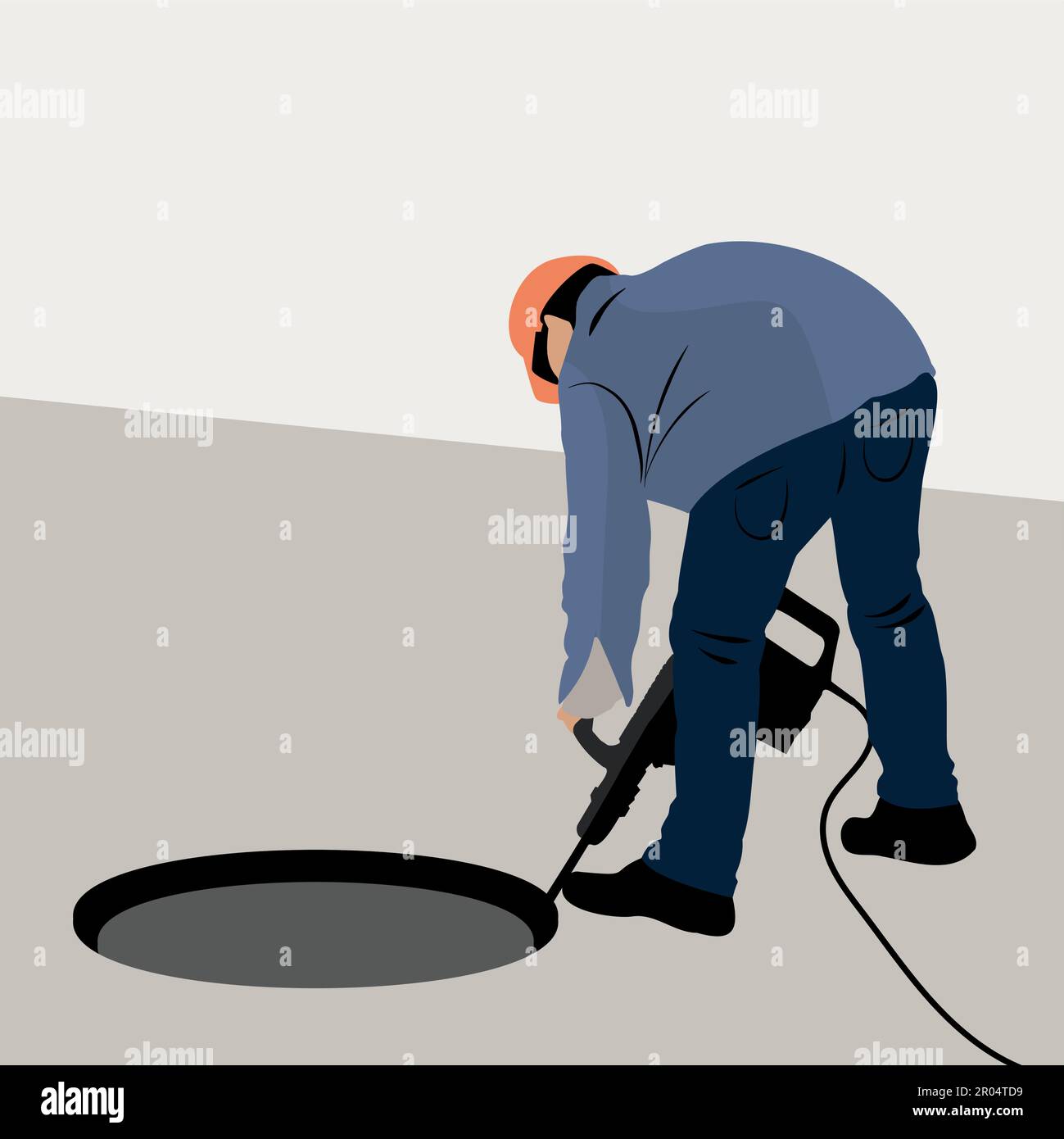 Color vector of operator working with jackhammer Stock Vector