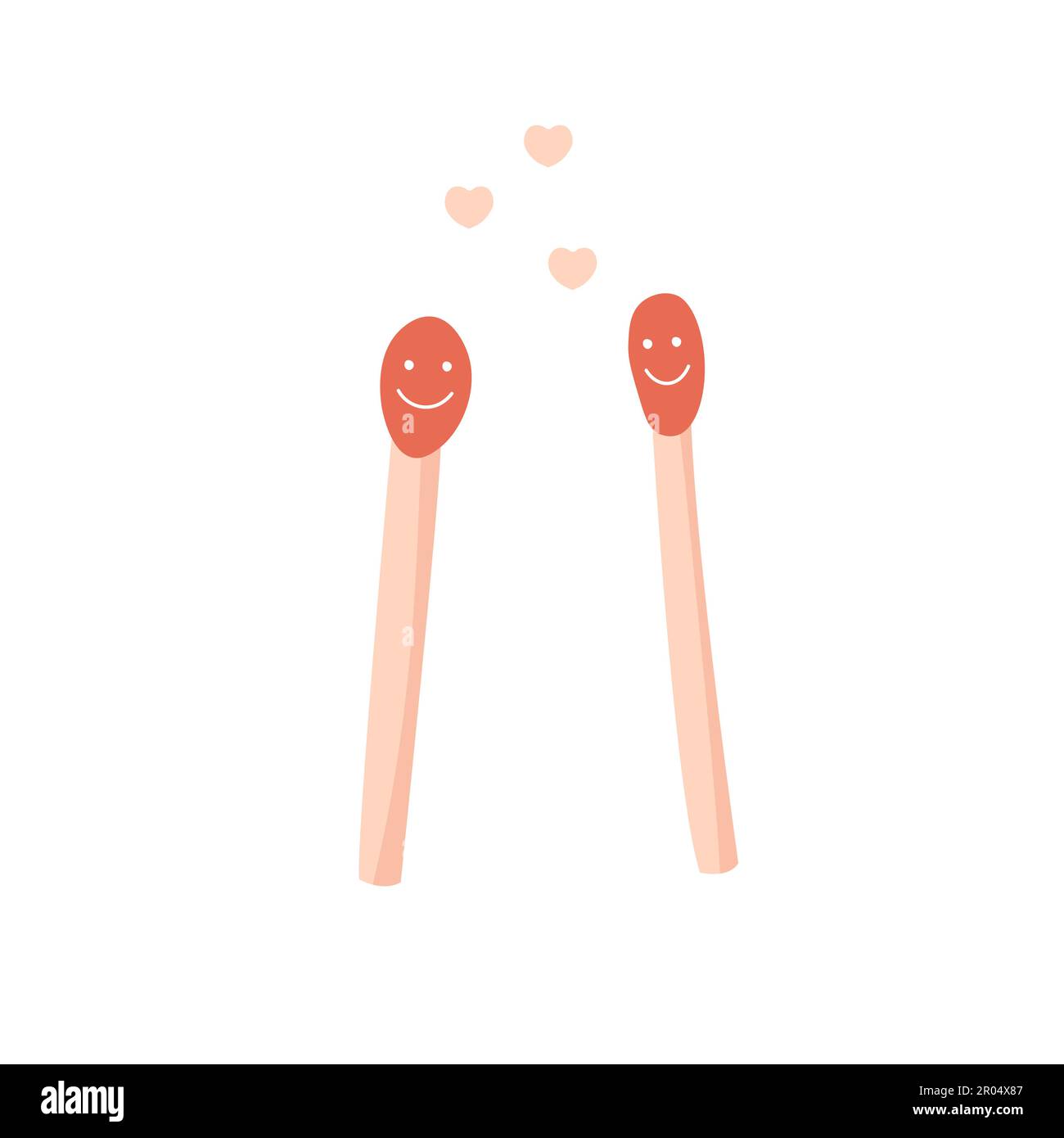 Symbol of love relationship postcard and greeting card for couple. Pink matches illustration with hearts. Stock Vector