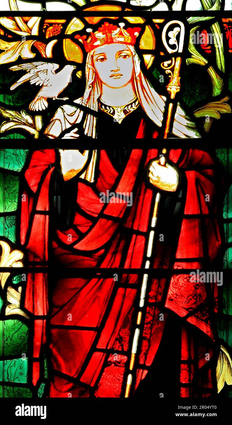 St Bridget of Sweden, 14th century Saint, founder of Order of Bridgettines, stained glass window, by J Powell & Son, 1900, Blakeney, Norfolk, England Stock Photo