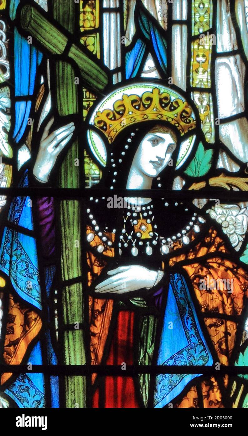 St Helena, Empress of Roman Empire, holding the True Cross, 3rd century, stained glass, window, by J Powell & Son, 1900 Stock Photo