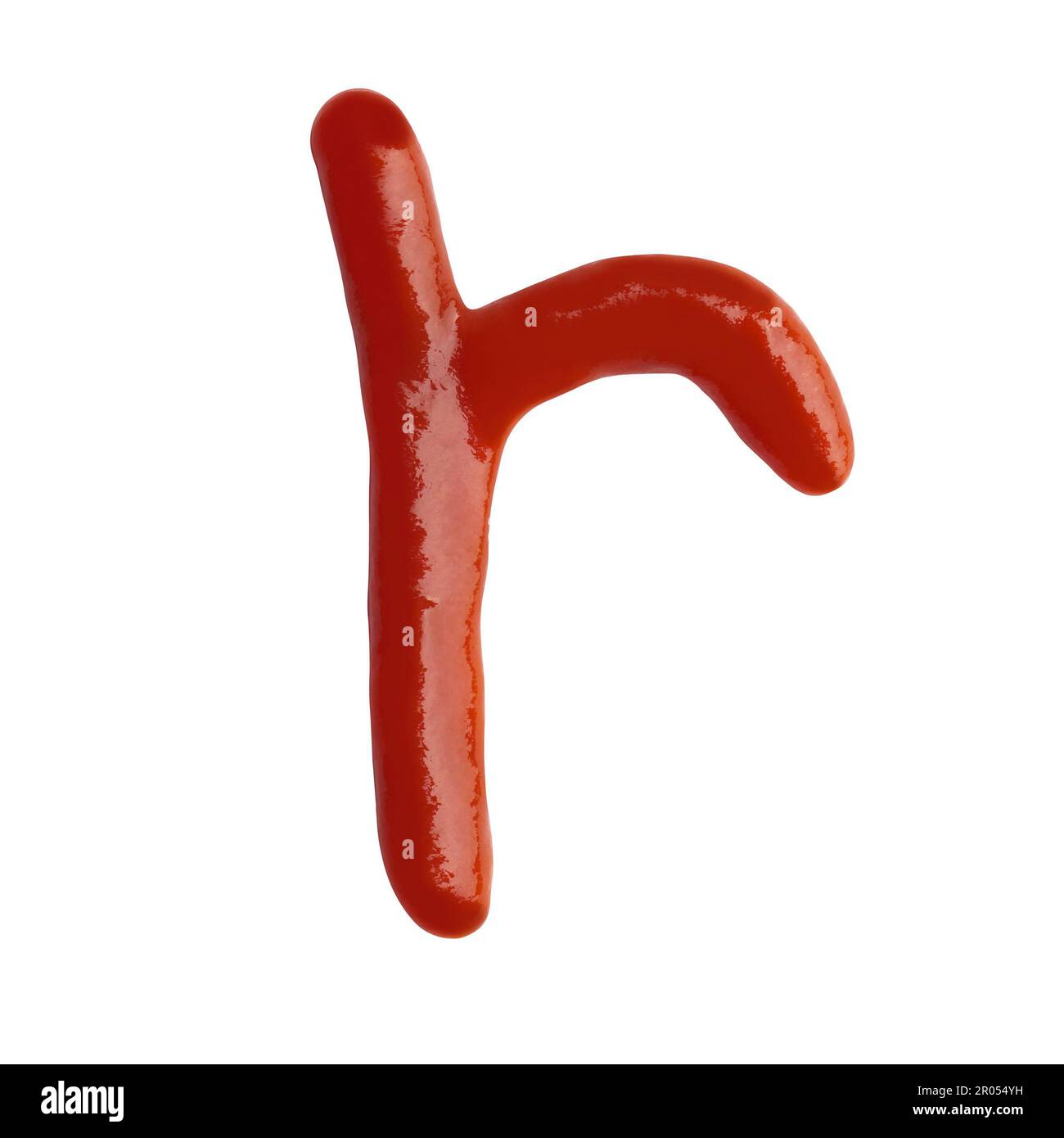 Letter R written with ketchup on white background Stock Photo