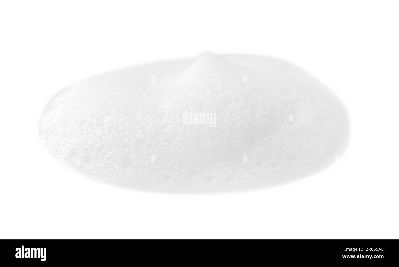 Drop of fluffy soap foam on white background Stock Photo