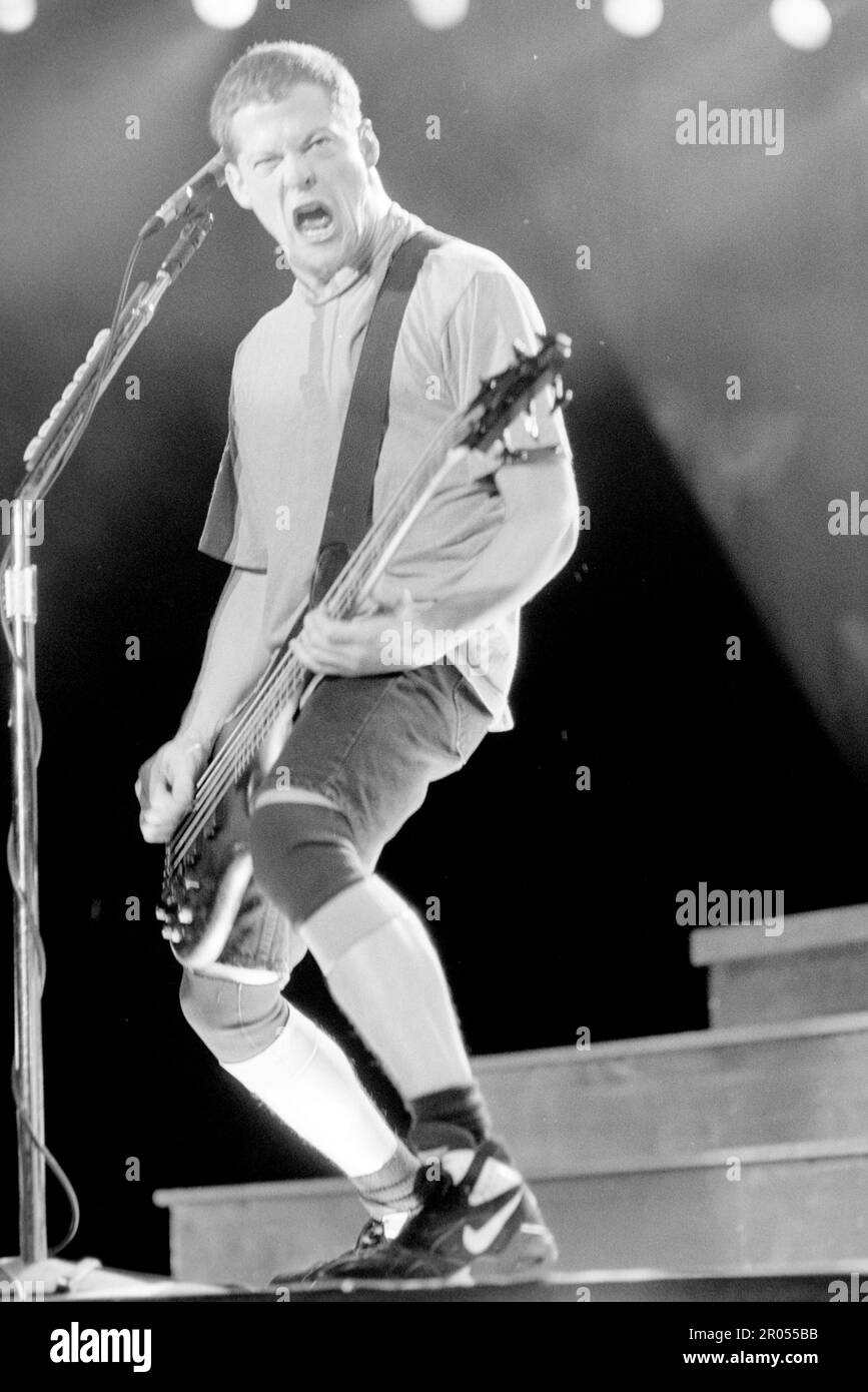 Jason Newsted of Metallica performing  in San Francisco, California 1994. Credit: Ross Pelton/MediaPunch Stock Photo