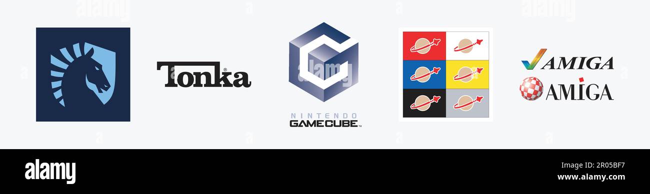 Commodore Amiga & Amiga Inc Logo, Team Liquid Logo, Lego Space Logo       , Tonka Logo, Nintendo Gamecube Logo. Game vector logo illustration. Stock Vector