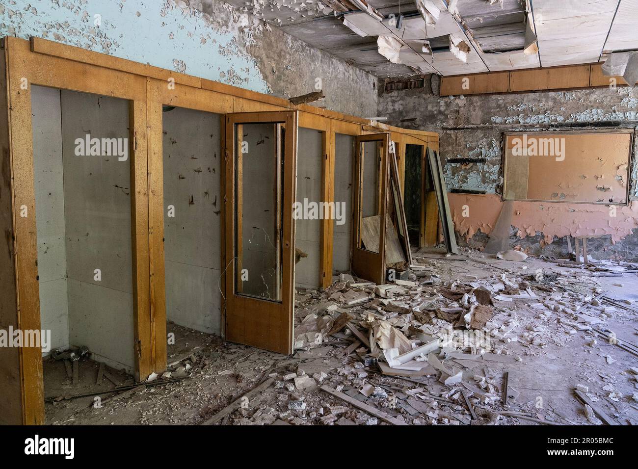 Ukraine. 06th May, 2023. View of interior of post office in abandoned city of Pripyat in Ukraine from where all dwellers were evacuated after disaster on Chernobyl nuclear plant. (Photo by Lev Radin/Pacific Press) Credit: Pacific Press Media Production Corp./Alamy Live News Stock Photo