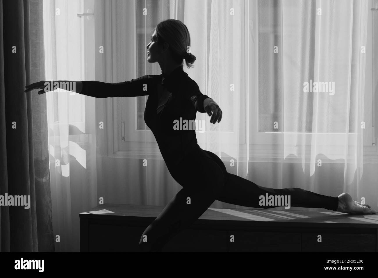 Ballet dancer. Home workout. Young female woman workout, fitness