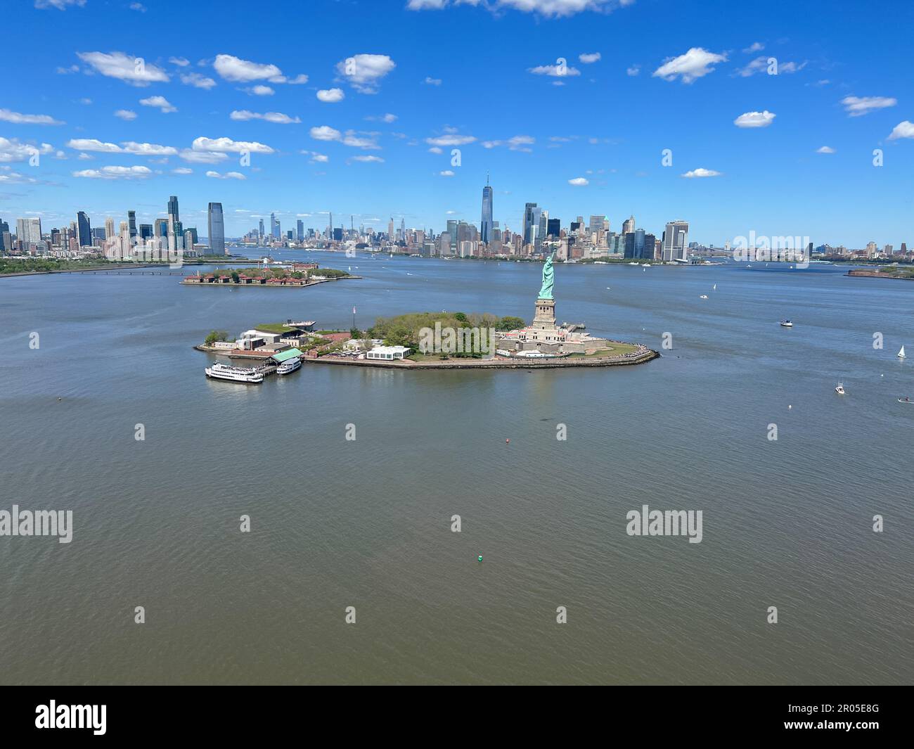 Aerial view of the Statue of Liberty in New York City on May 6, 2023 ...
