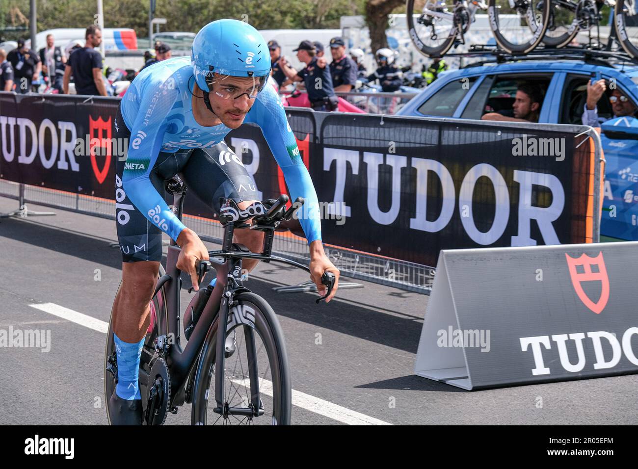 Fossacesia, Italy. 06th May, 2023. Diego Pablo Sevilla López of Spain and Team Eolo-Kometa Cycling sprints during the Stage 1 of the 106th Giro d'Italia 2023 at Costa dei Trabocchi. Credit: SOPA Images Limited/Alamy Live News Stock Photo