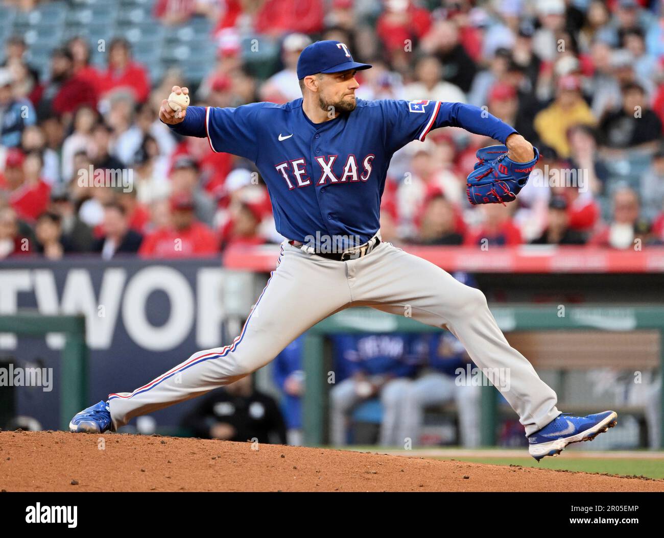 ANAHEIM, CA - MAY 06: Texas Rangers pitcher Nathan Eovaldi (17