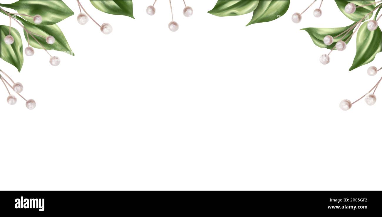 Horizontal flower frame with dry stems and rose leaves in watercolor style. Illustration on a