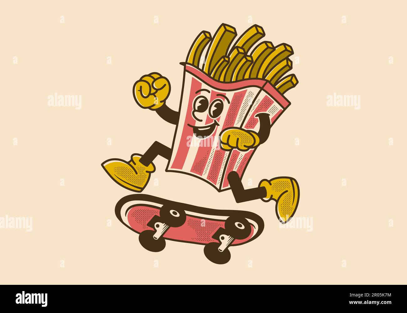 Vintage mascot character design of french fries jumping on skateboard Stock Vector