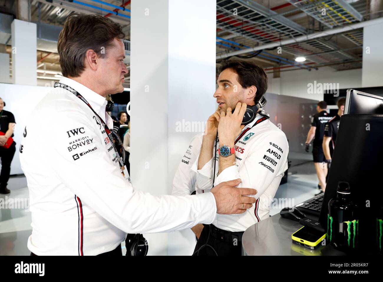 KAELLENIUS Ola, CEO & Chairman of the Board of Management of Mercedes-Benz,  DâAMBROSIO Jerome (bel), Driver Development Director of  Mercedes AMG F1 Team, portrait, during the Formula 1 Crypto.com Miami Grand  Prix
