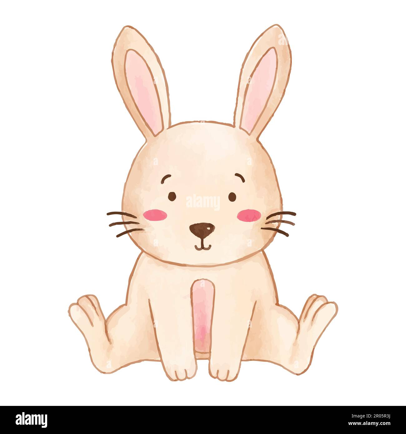 Rabbit is Sitting. Watercolor paint design . Cute animal cartoon