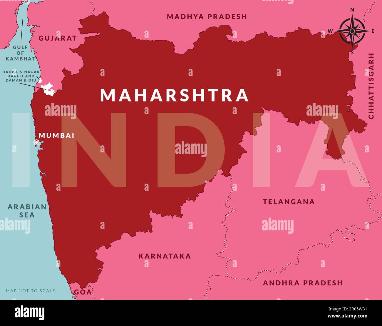 State of Maharashtra India with capital city Mumbai hand drawn vector
