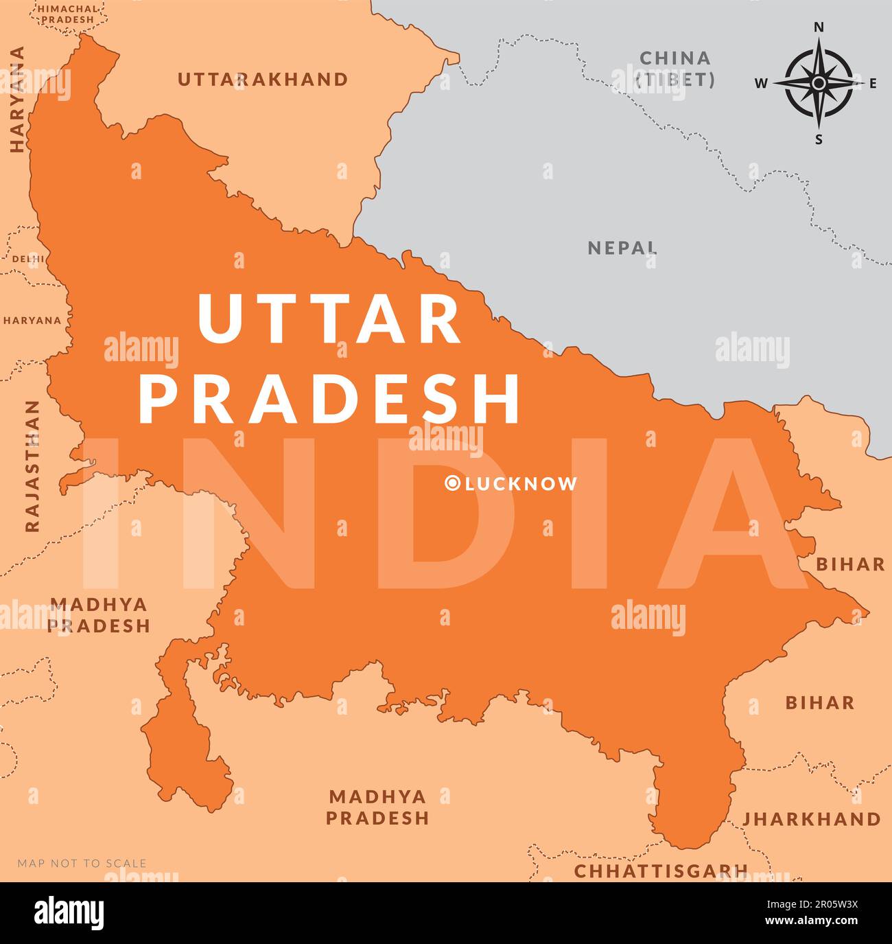 State of Uttar Pradesh India with capital city Lucknow hand drawn