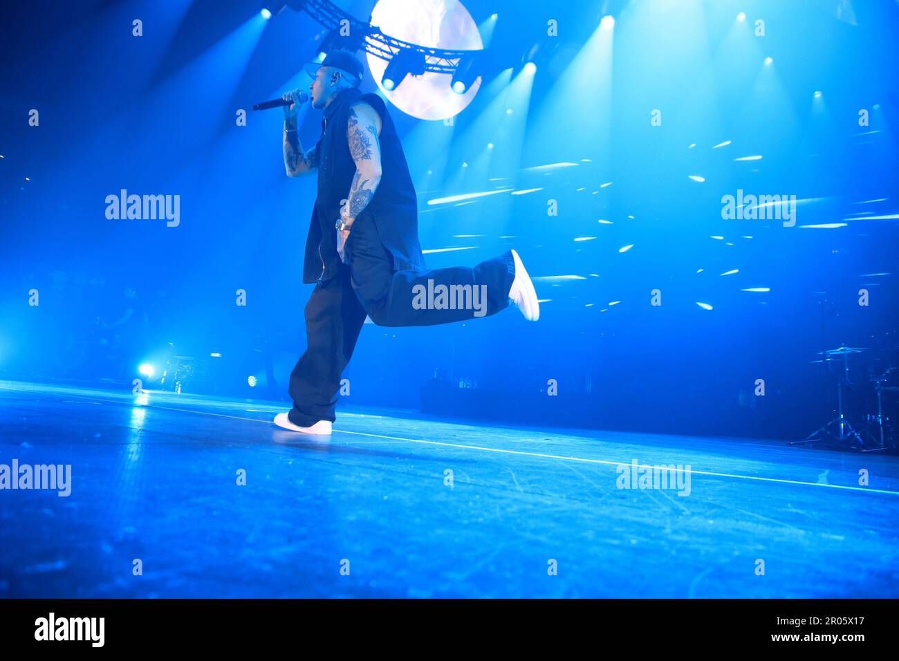 Italian singer rapper Lazza performing on stage at UnipolArena Stock ...