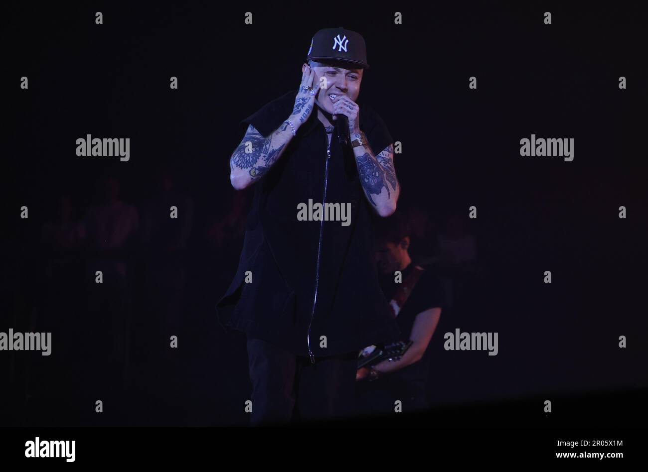 Italian singer rapper Lazza performing on stage at UnipolArena Stock ...