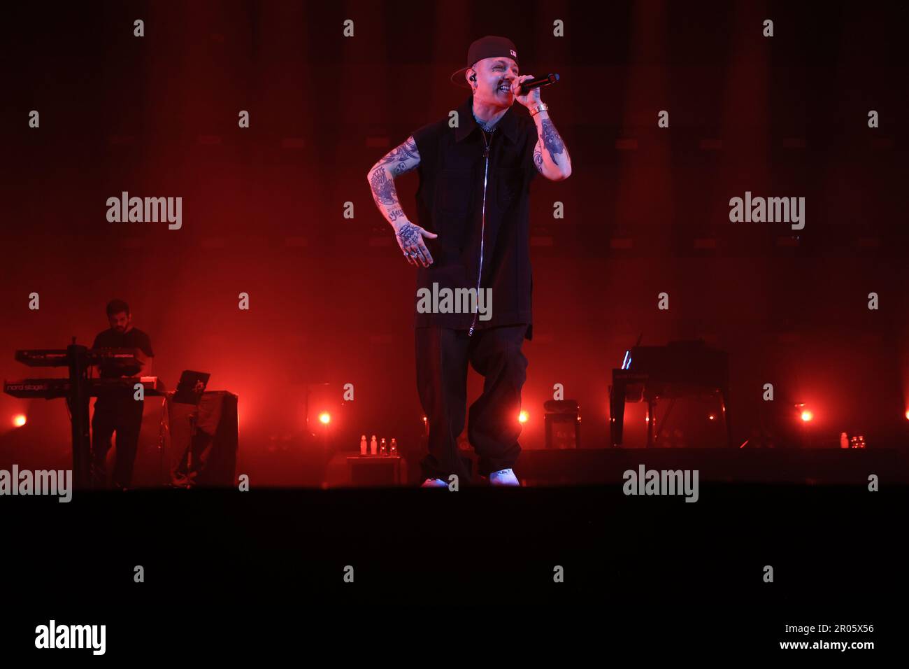 Italian singer rapper Lazza performing on stage at UnipolArena Stock ...