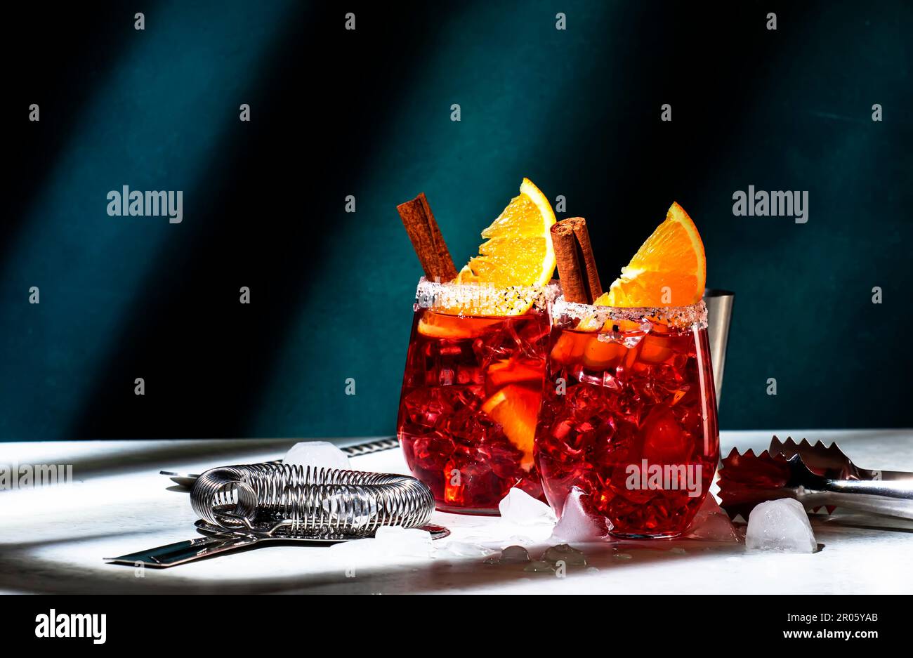 Negroni mezcalito cocktail drink with mexican mezcal, vermouth, bitter