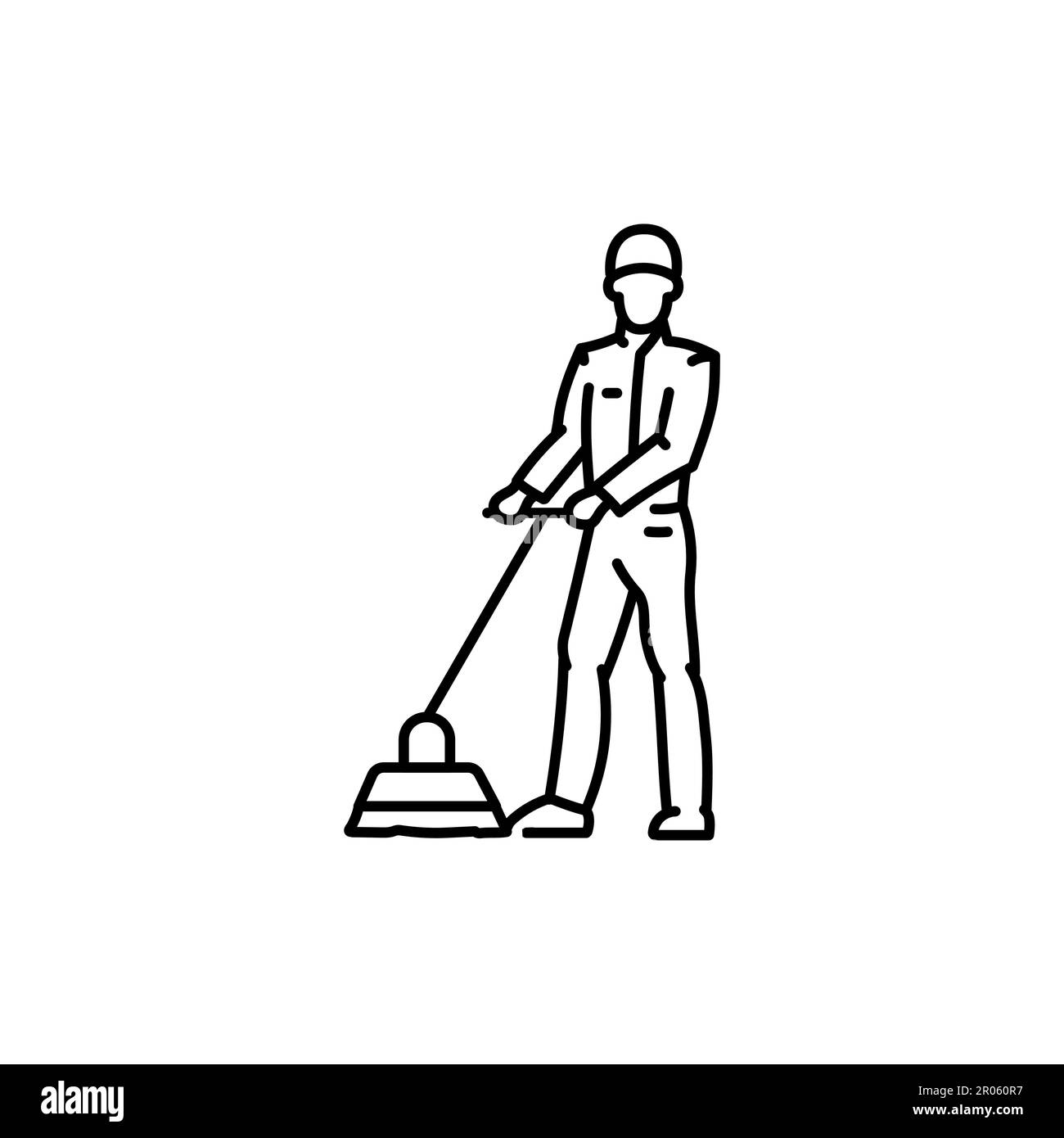 Man with a mop black line icon. Cleaning company. Pictogram for web