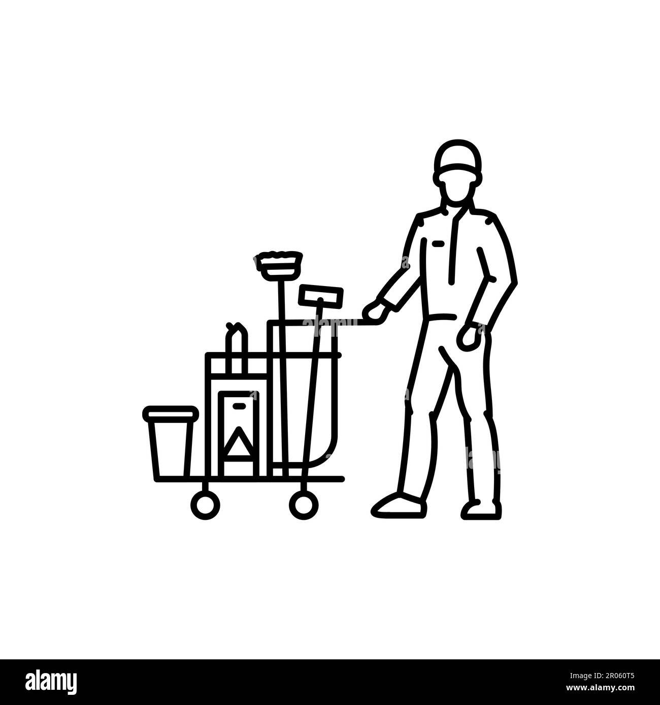 Janitor black line icon. Cleaning company. Pictogram for web page