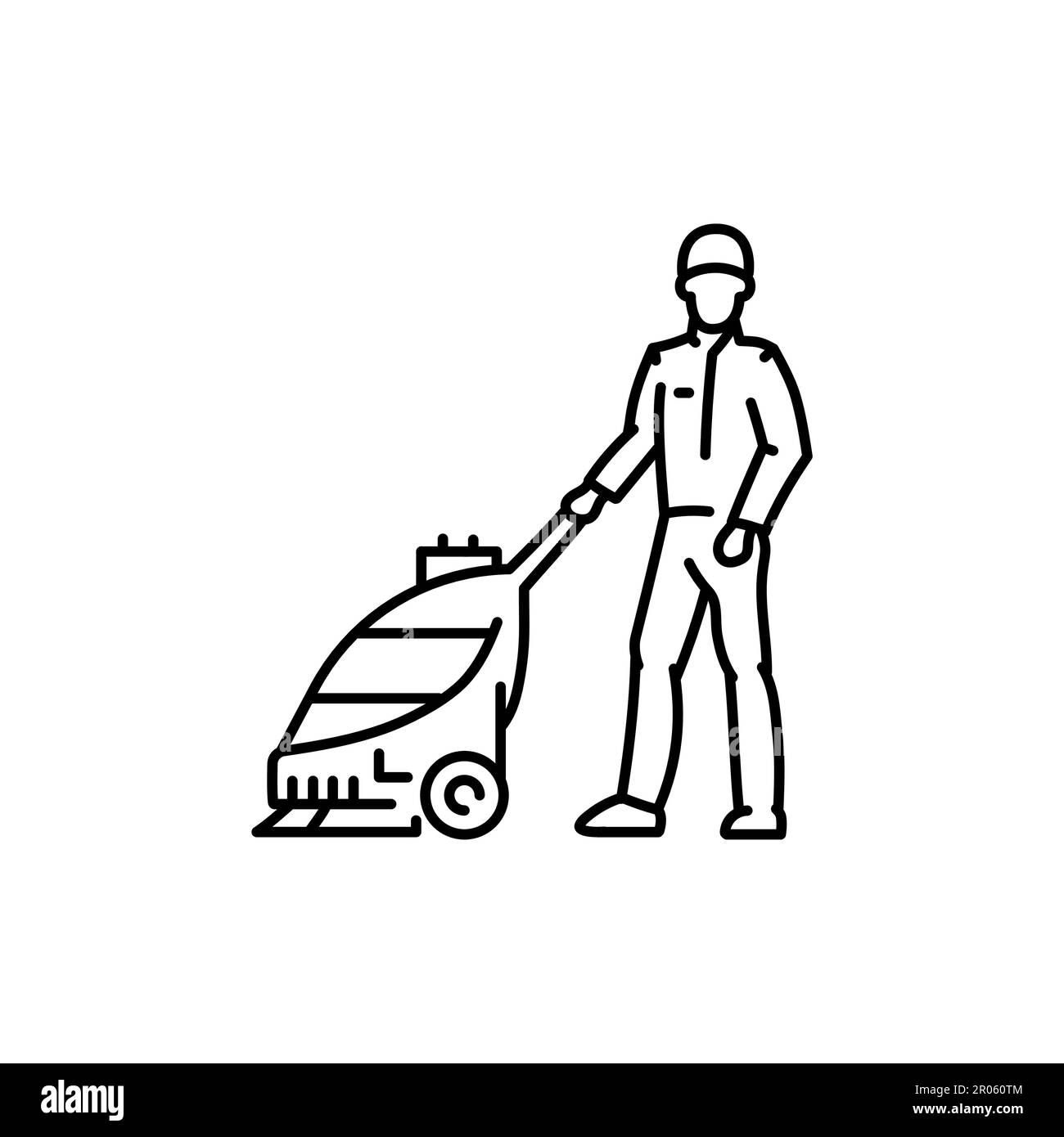 Man with a vacuum cleaner black line icon. Cleaning company. Pictogram