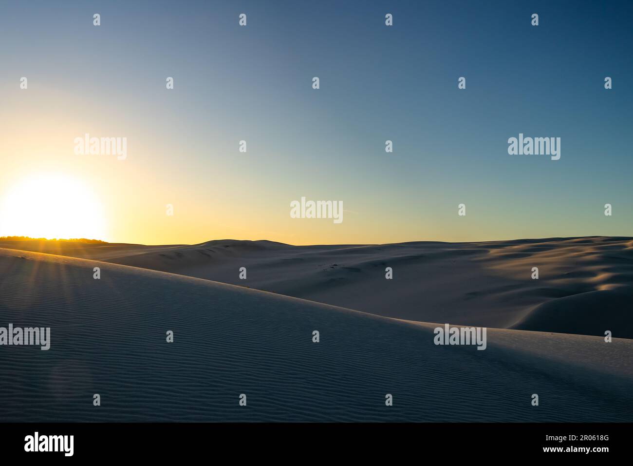 Sunset Over the Little Sandhills on Moreton Island, Queensland Australia Stock Photo