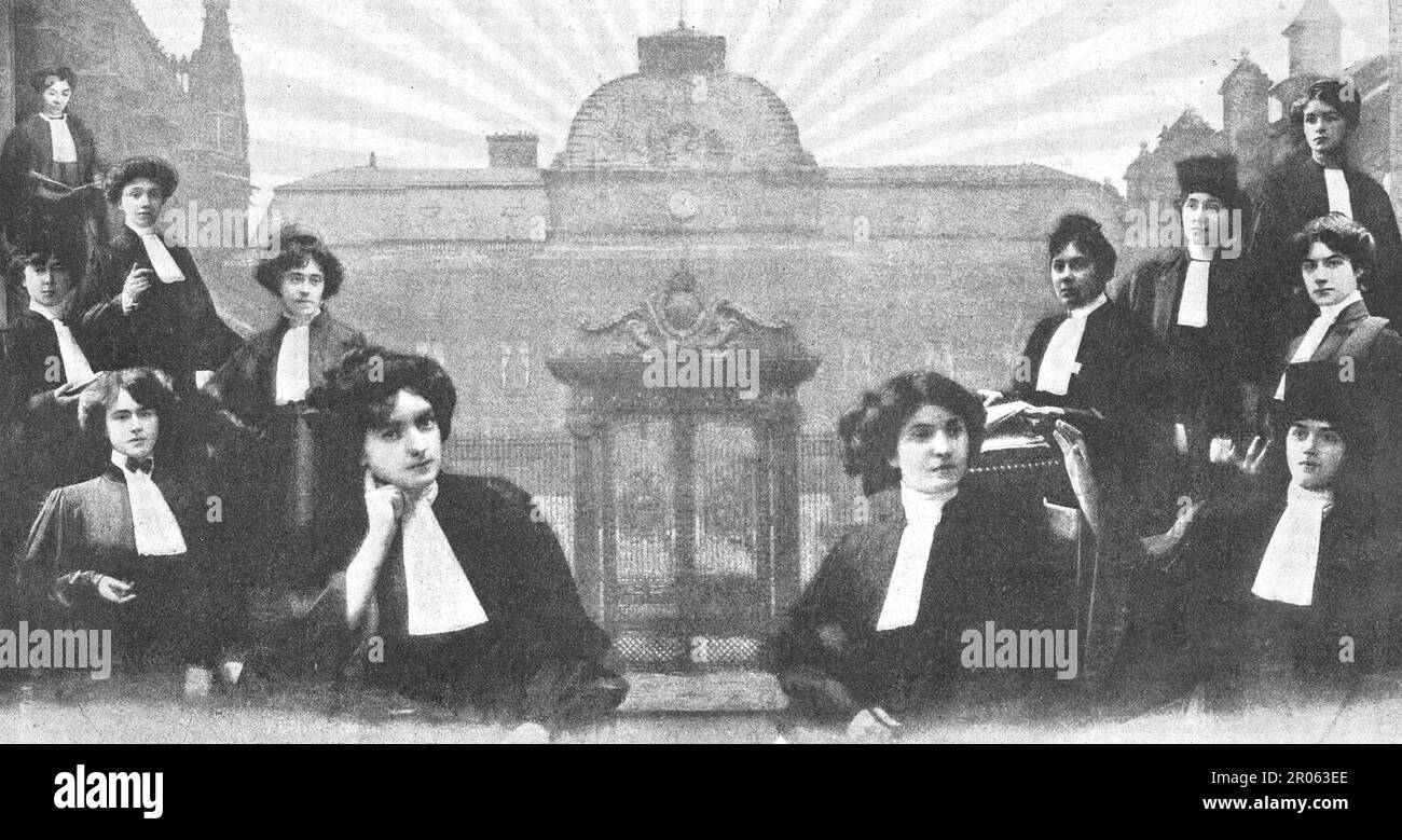 Women lawyers in Paris. Photo collage from 1910. Stock Photo