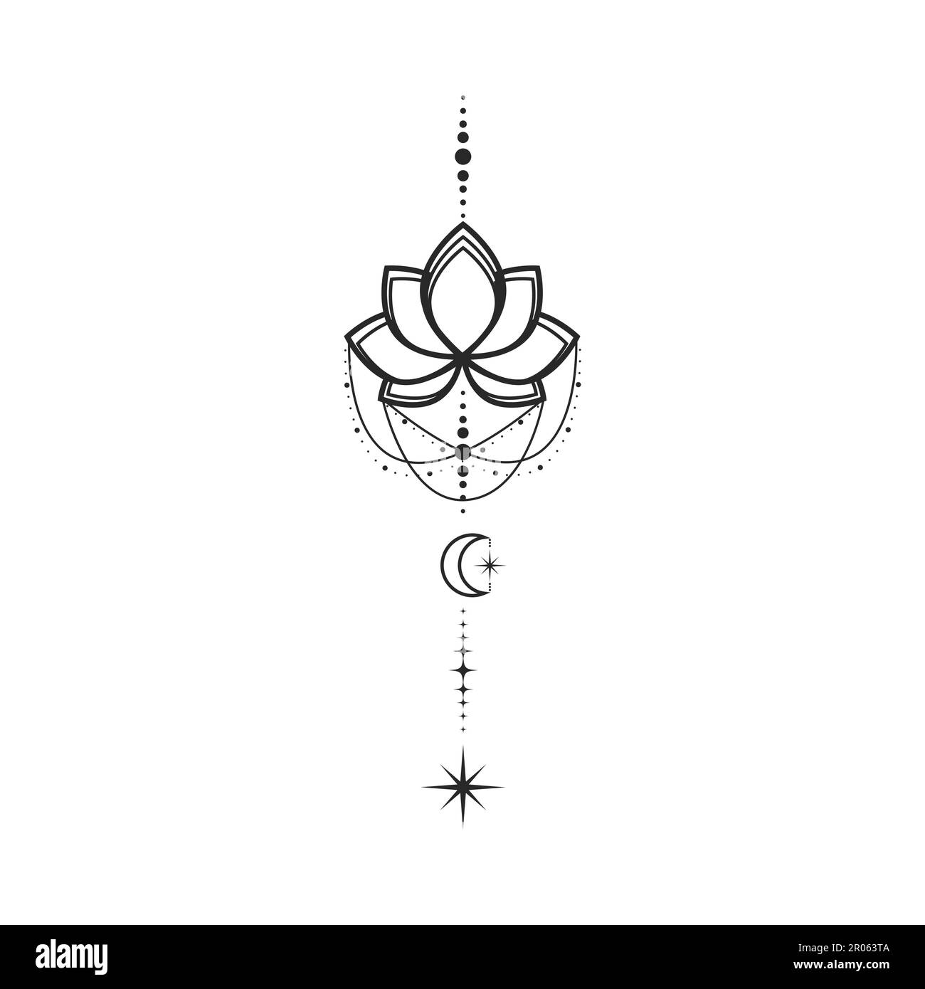 Lotus flower moon and stars line art element isolated. Abstract ...