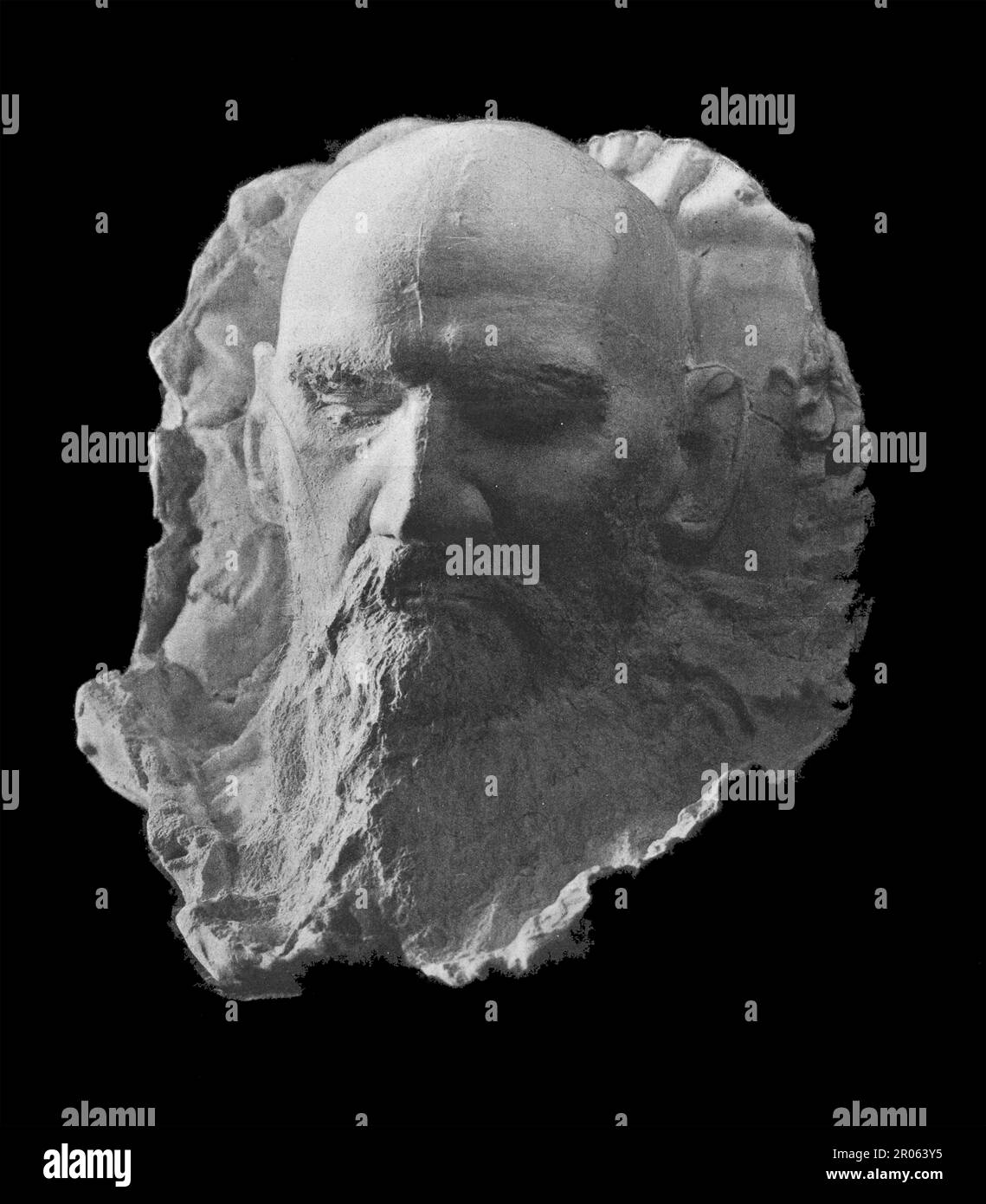 Posthumous mask of Leo Tolstoy. Photo from 1910 Stock Photo Alamy