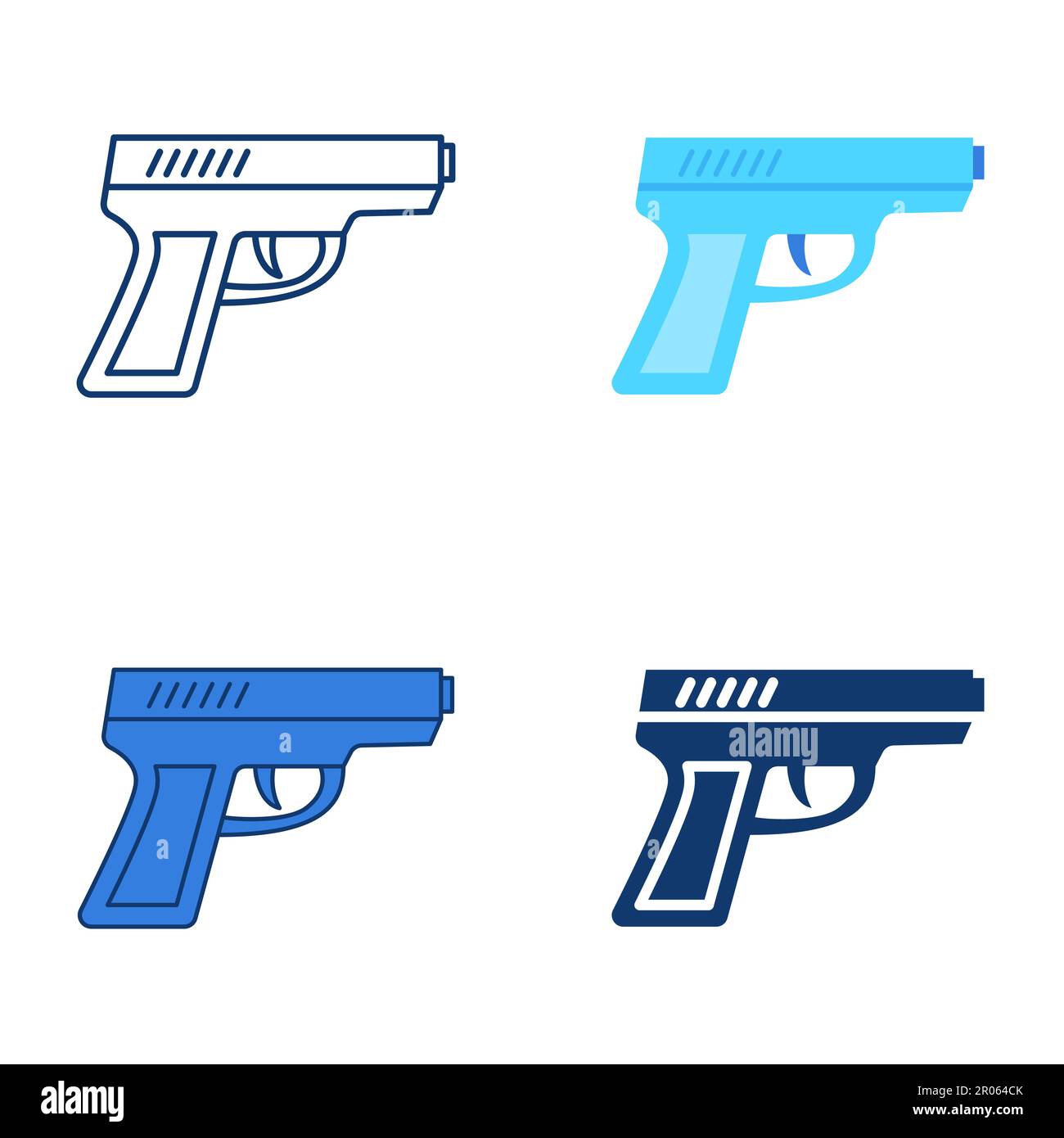 Pistol gun icon set in flat and line style. Vector illustration Stock ...