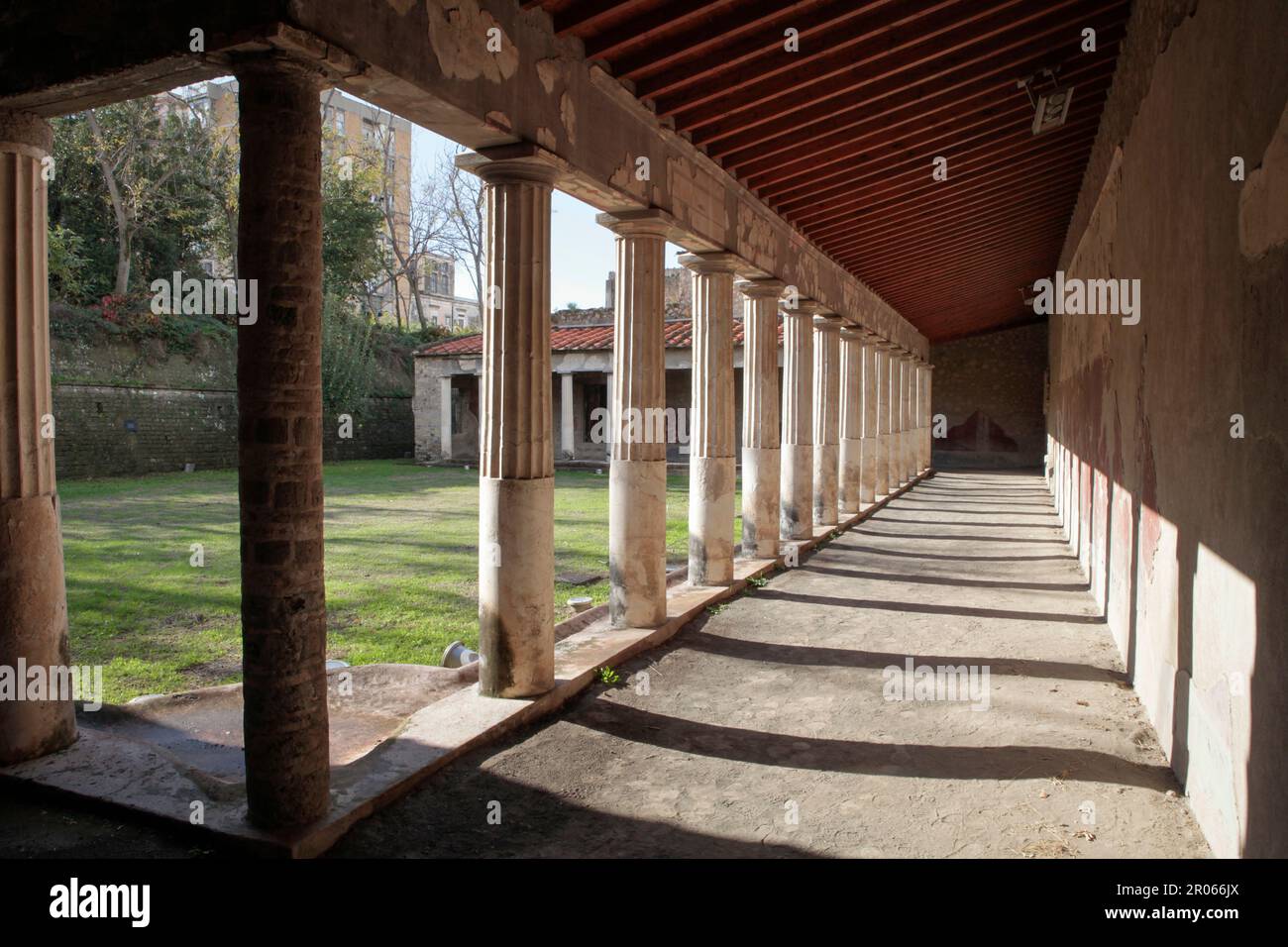 Excavations of Oplontis, in Torre Annunziata, example of a lavish roman villa , the villa poppea, covered during the eruption of Mount Vesuvius 79 AD. Stock Photo