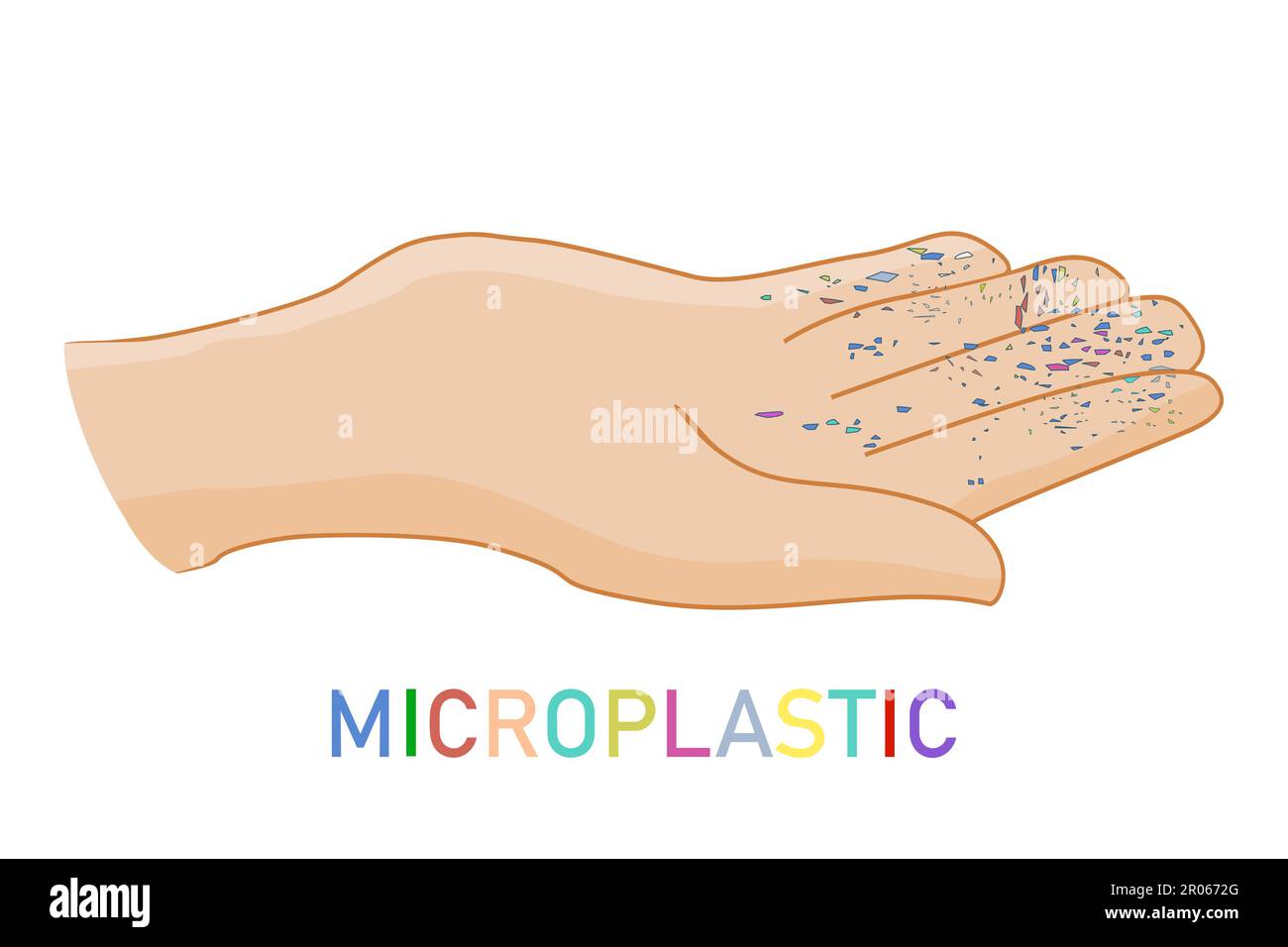 Hand with microplastic.Small plastic pellets on hand.Micro plastic on