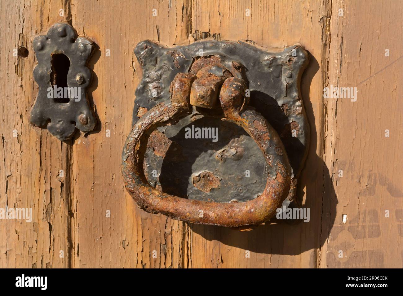 Large church door handle with texture from corrosion Stock Photo