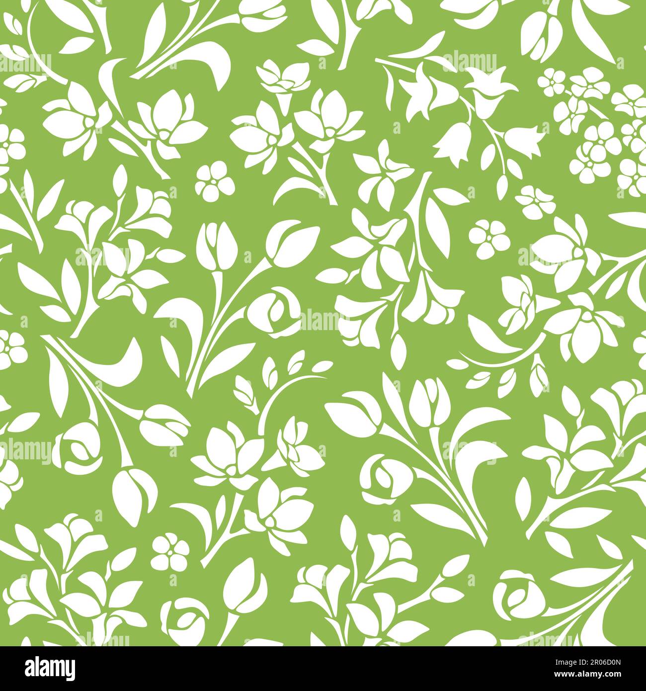 Seamless floral pattern with flowers. Vector green and white floral