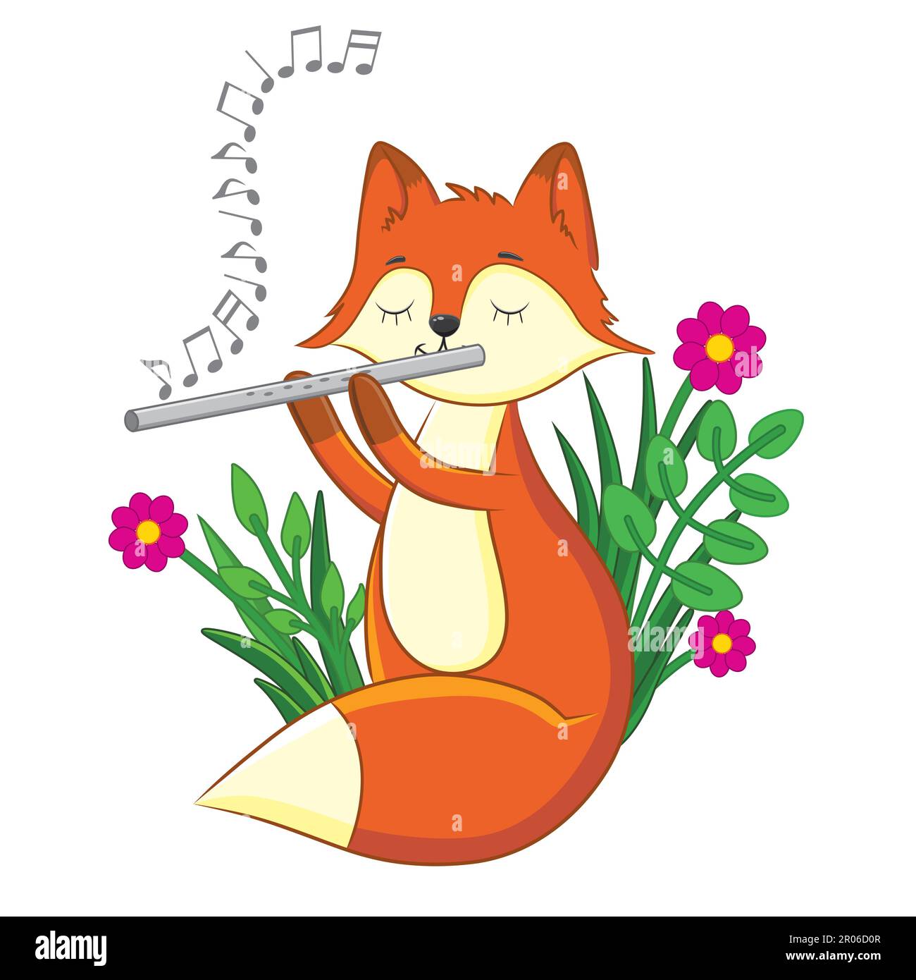 Cute fox playing a tune on the flute Stock Vector Image & Art - Alamy