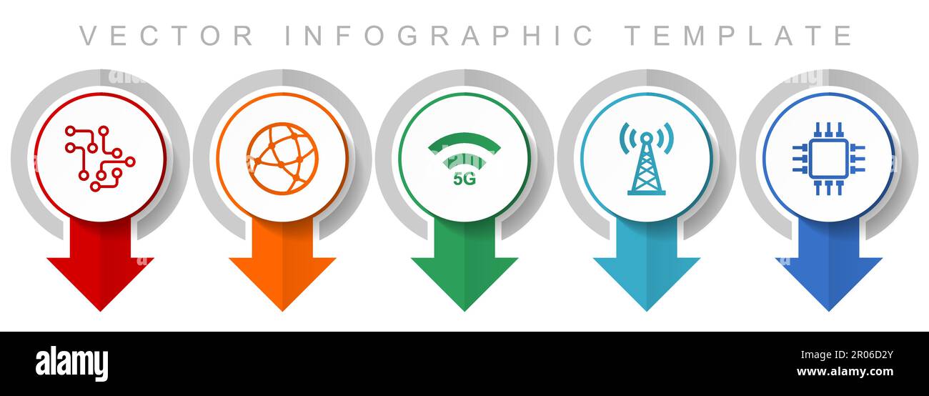 Technology and computer icon set, miscellaneous pointer icons such as chip, globe, 5g, antenna and computer for webdesign and mobile applications, mod Stock Vector