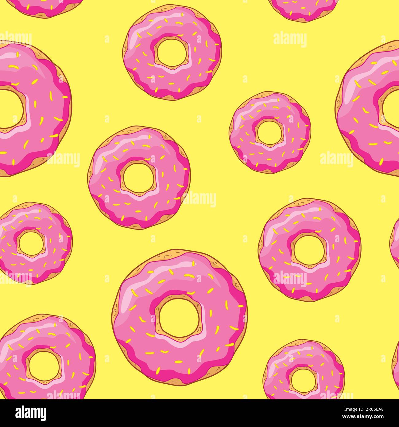 Seamless background with donuts with pink glaze on yellow background ...