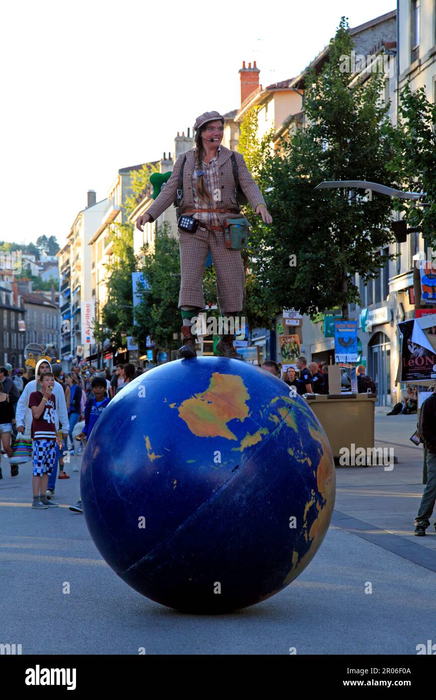 Street theater festival. Wandering in the street. Aurillac, Cantal, France Stock Photo