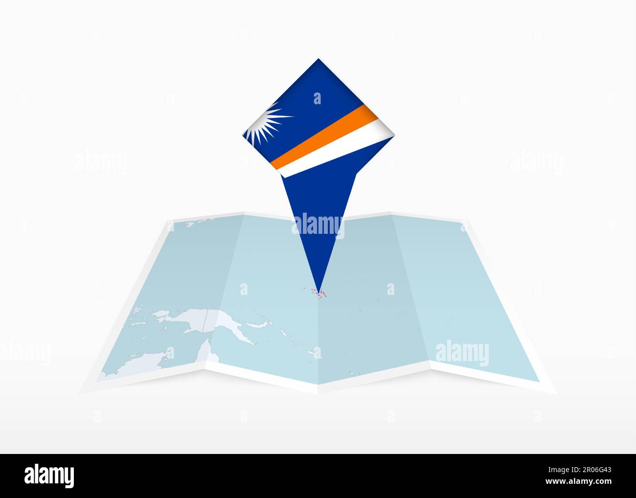 Marshall Islands is depicted on a folded paper map and pinned location marker with flag of Marshall Islands. Folded vector map. Stock Vector