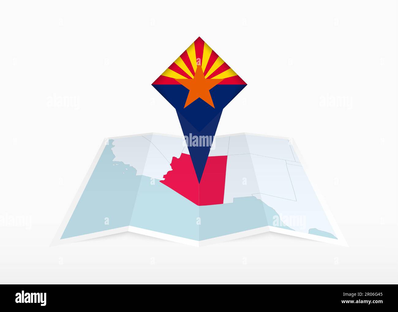 Arizona Paper Map Arizona is depicted on a folded paper map and pinned location marker ...