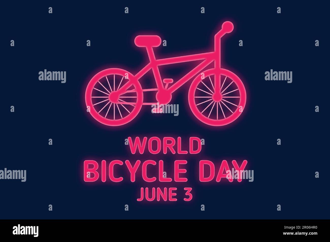 World Bicycle Day Poster with Pink neon bike silhouette . Pink neon