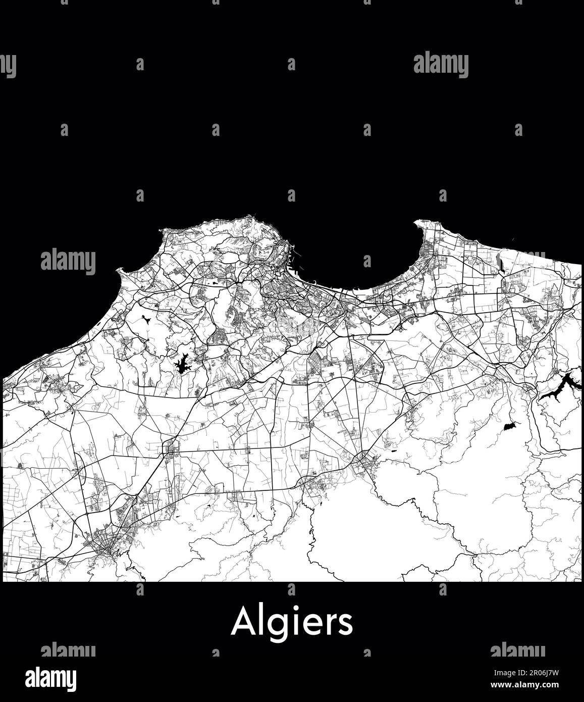 Minimal city map of Algiers (Algeria, Africa) Stock Vector