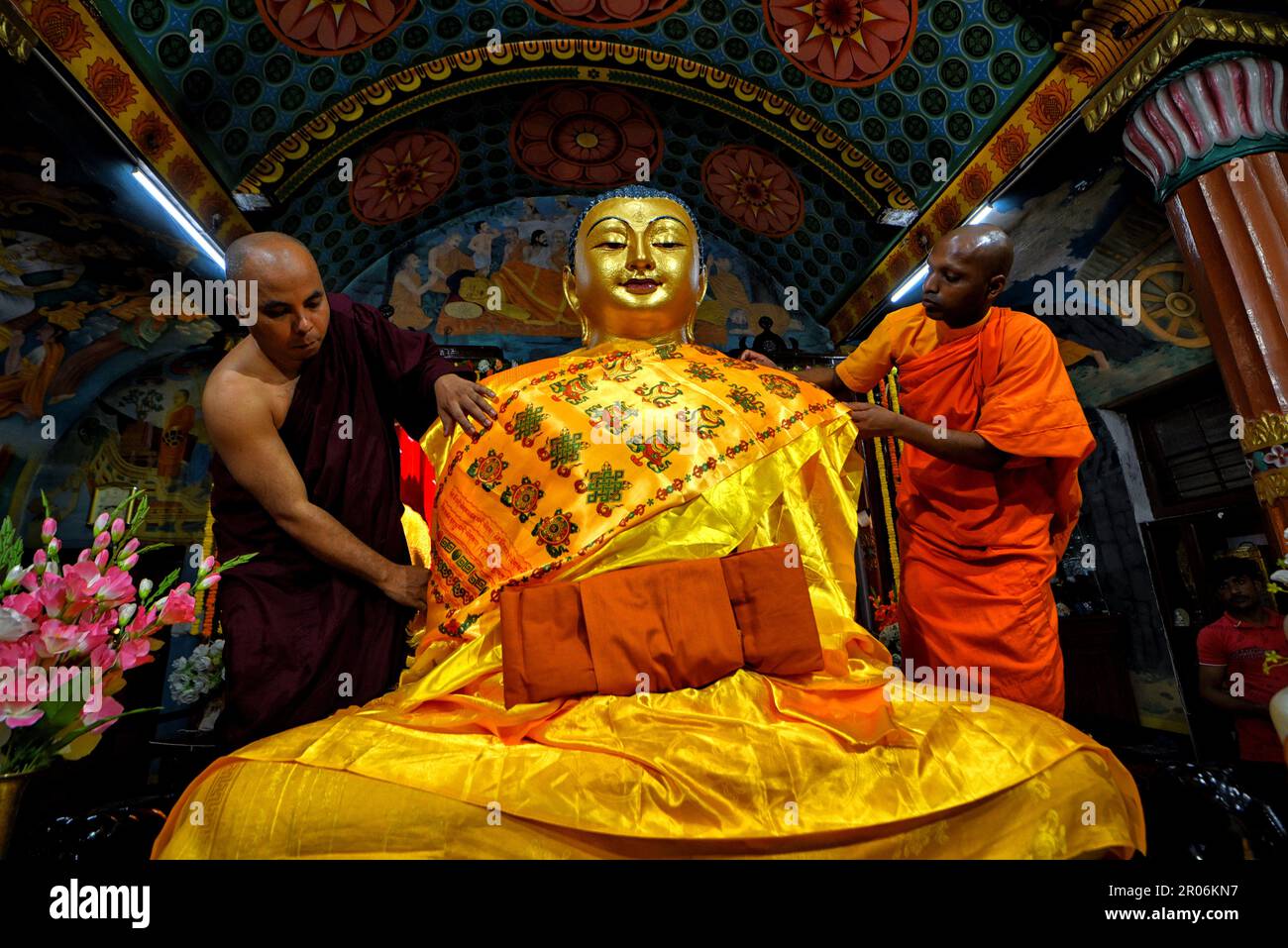 Kolkata, India. 05th May, 2023. Buddhist monks preparing the statue of