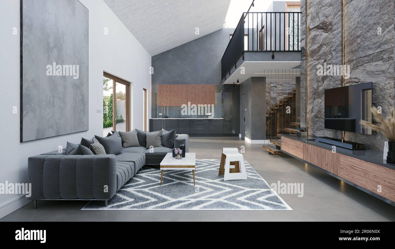 3D illustration of a modern house interior. rendering design Stock ...
