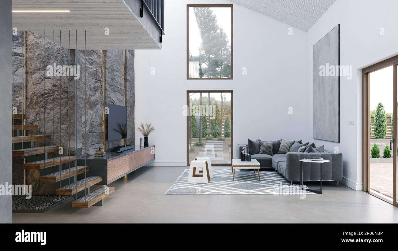3D illustration of a modern house interior. rendering design Stock ...