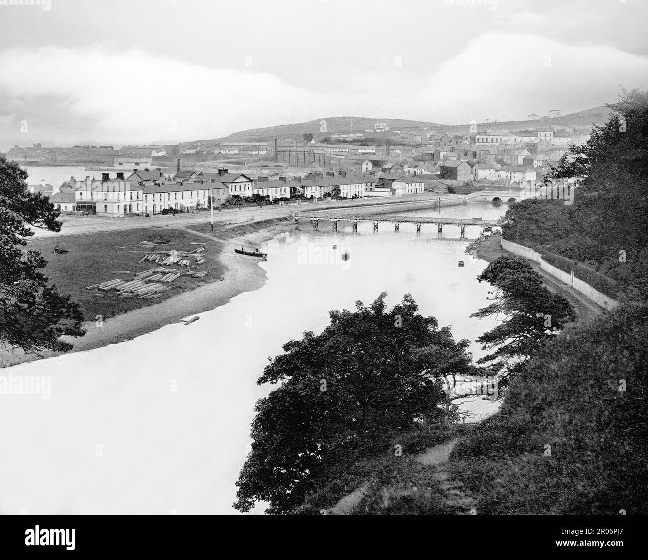 A late 19th century view of Wicklow, the county town of County Wicklow in Ireland. A commercial port for timber and textile imports, the harbour lies on the River Vartry flowing through the town. Stock Photo