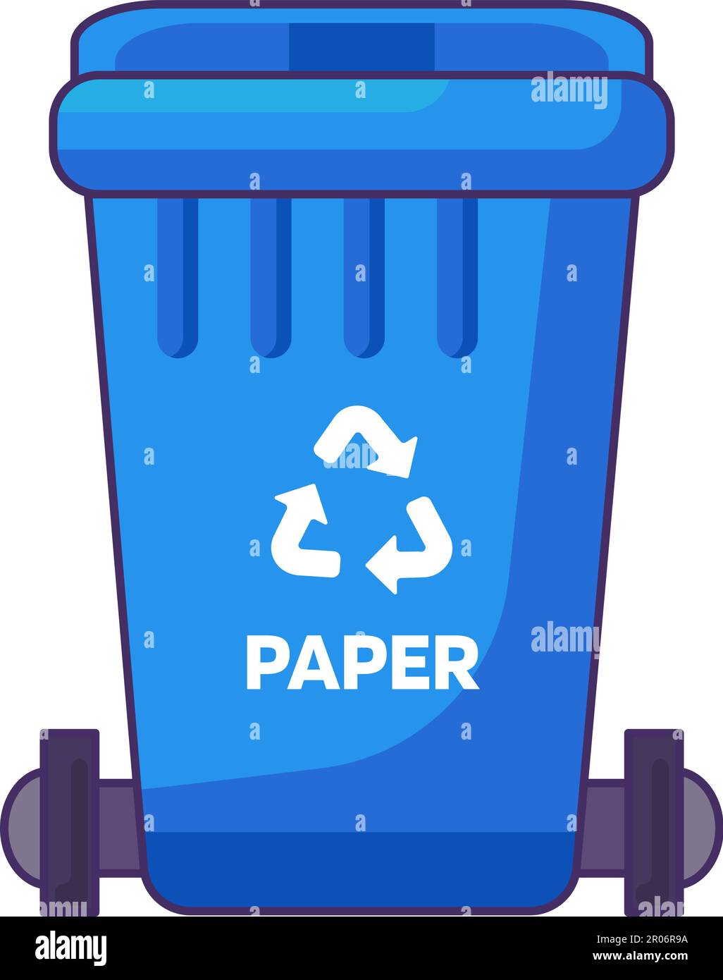 Closed transportable container with lid for storing, recycling and sorting used household paper waste. Closed empty and filled trash can with recycle Stock Vector