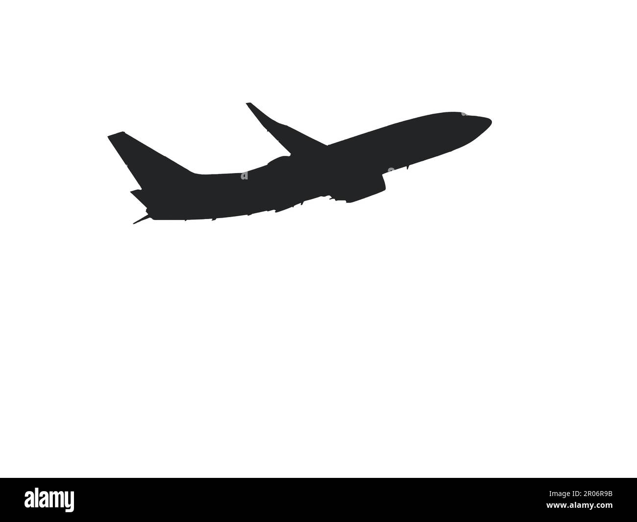 Silhouette of a passenger jet in flight isolated on a plain white background. Backgrounds. Travel concept. No people. Stock Photo