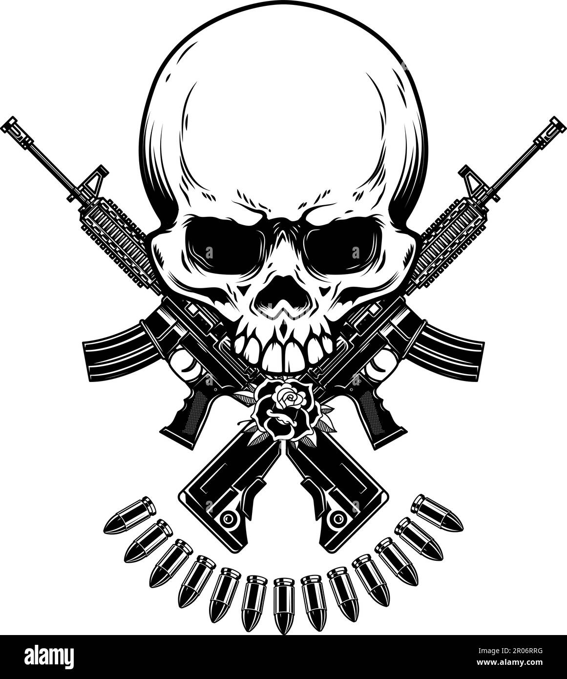 Illustration of the skull with crossed assault rifles. Design element ...